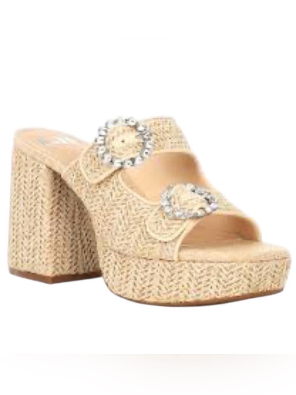 New nwot Gianni Bini Deja-vu Raffia Rhinestone Buckle Platform Sandals 12